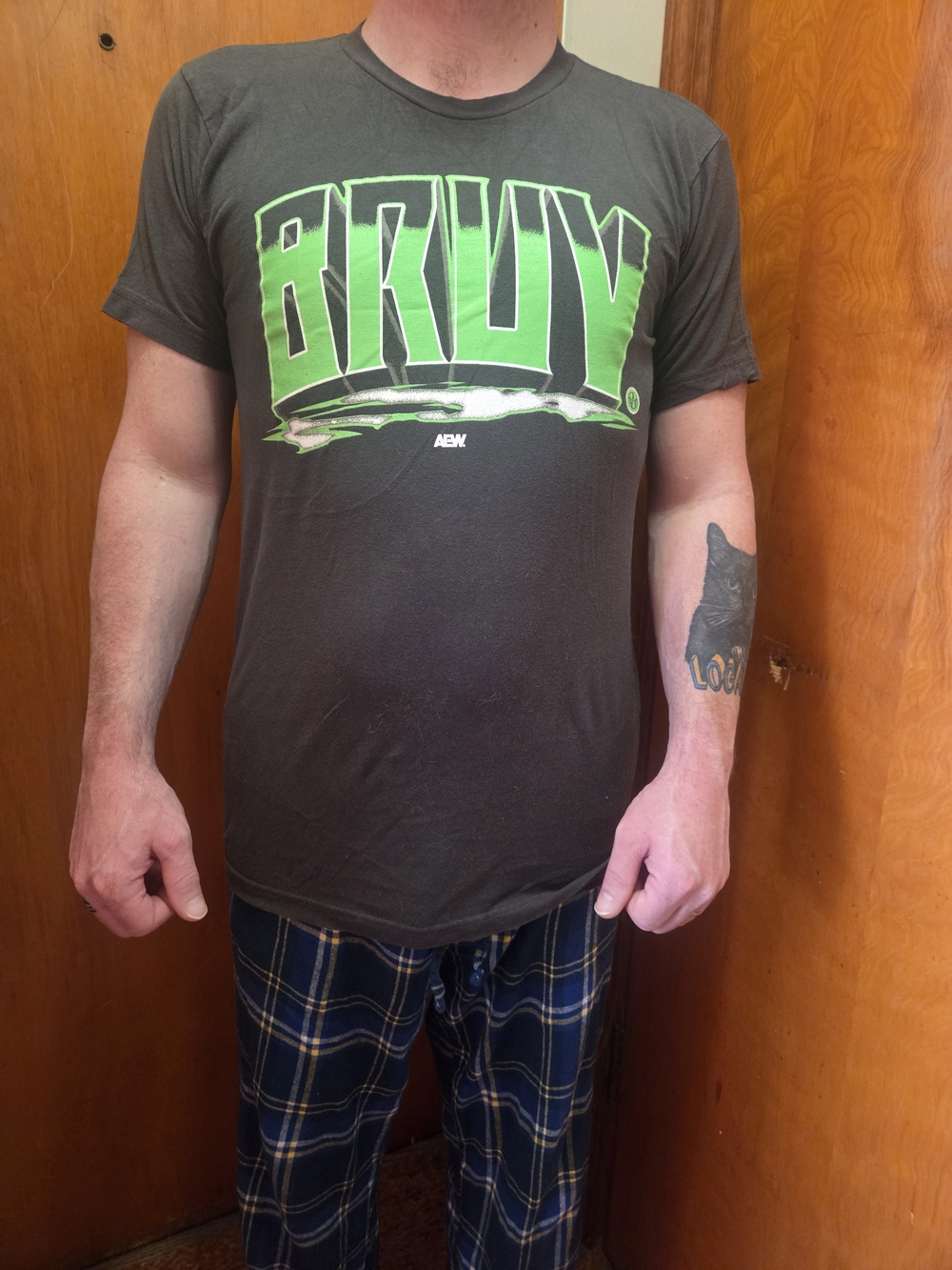 AEW Will Ospreay BRUV Graphic Short Sleeve Tee in Gray with Neon Green Logo